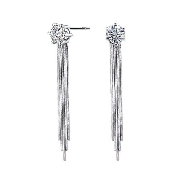 S925 2ct. c.t. CZ Long Chain Earrings - Picture 1 of 11